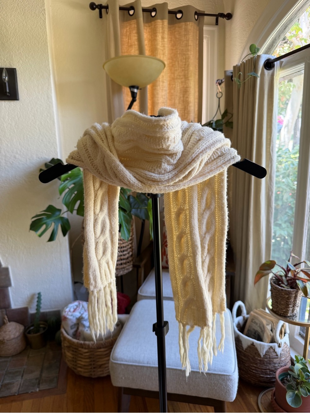 Cream Cable Knit Fringe Scarf - 100% Cozy Home Accents